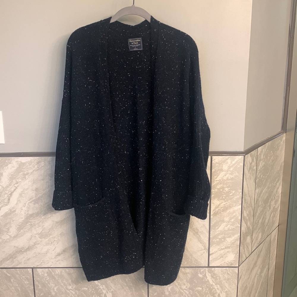 Abercrombie Cozy Soft Open Front Navy Flecked Cardigan